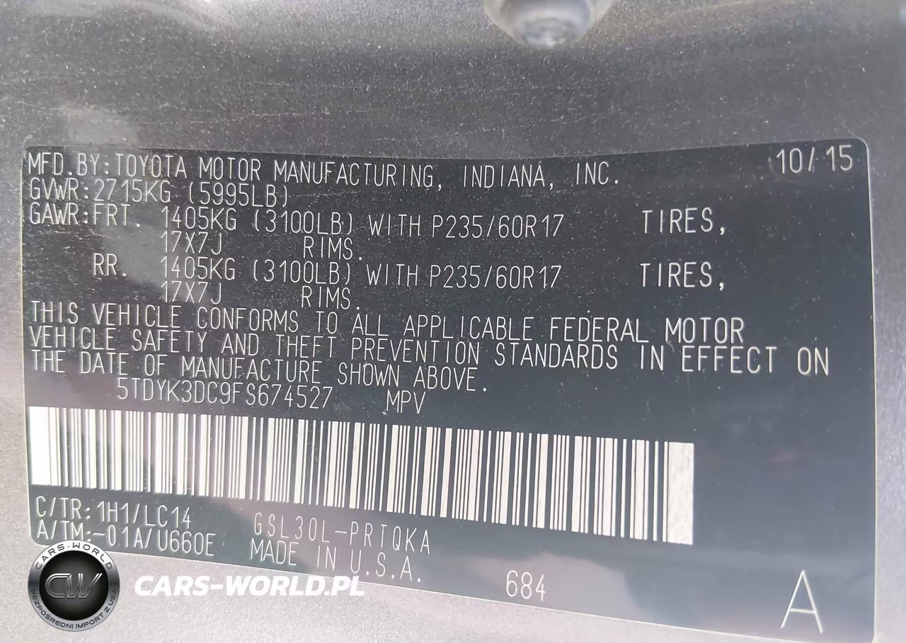 2015 Toyota Sienna Xle Premium 8 Passenger VIN:5TDYK3DC9FS674527 - 9