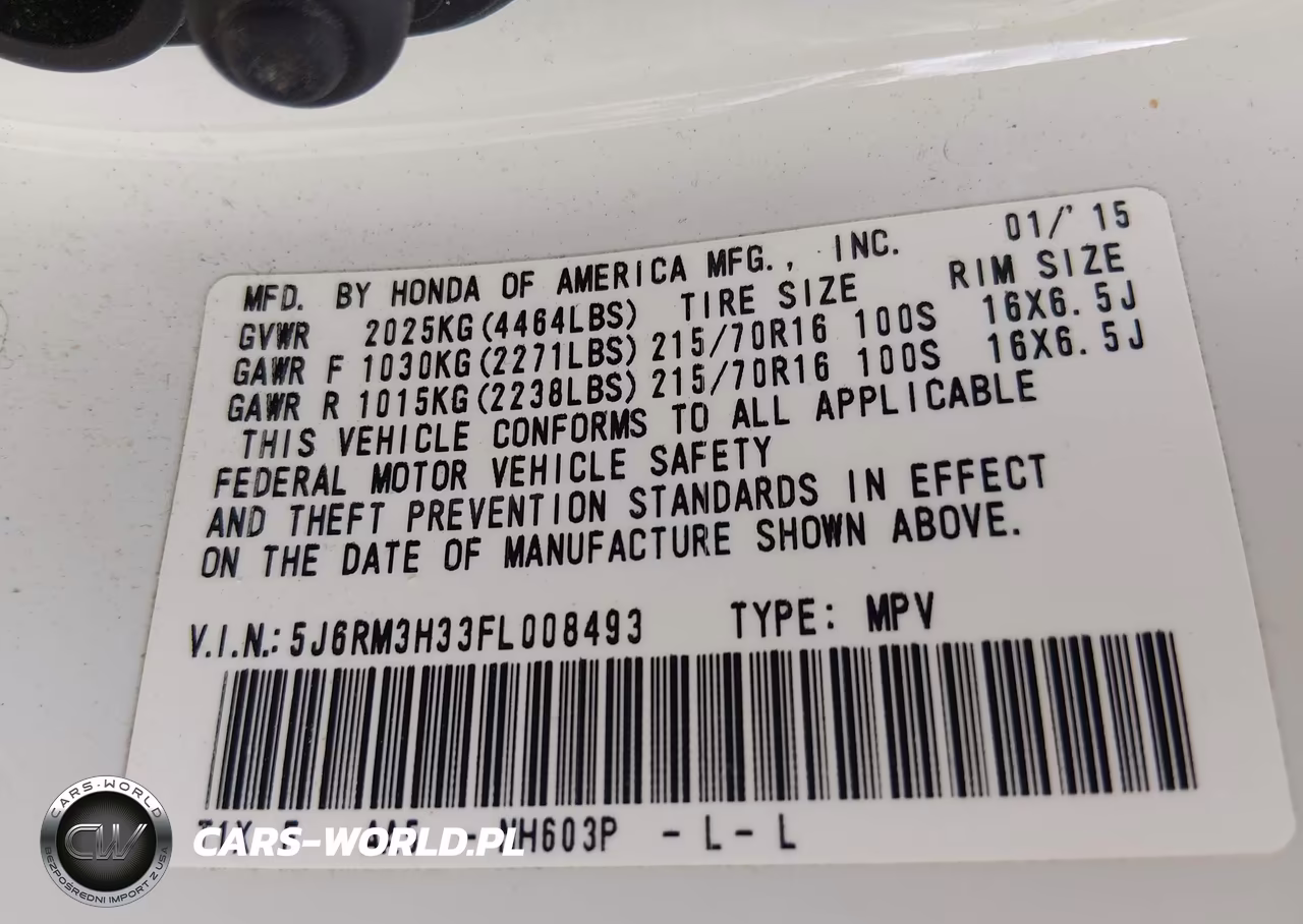 2015 Honda Cr-V Lx VIN:5J6RM3H33FL008493 - 9