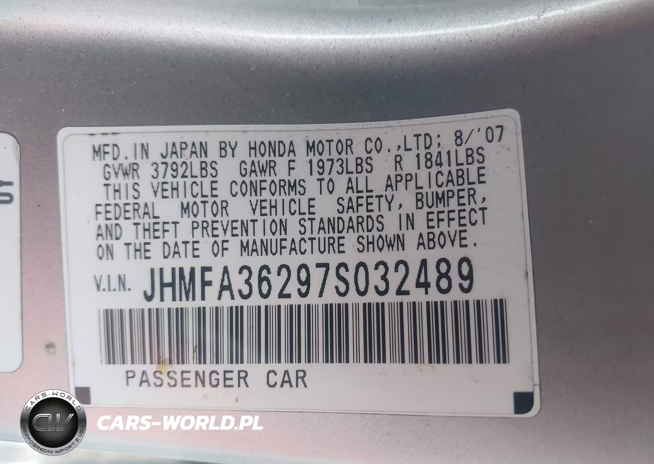2007 Honda Civic Hybrid VIN:JHMFA36297S032489 - 9