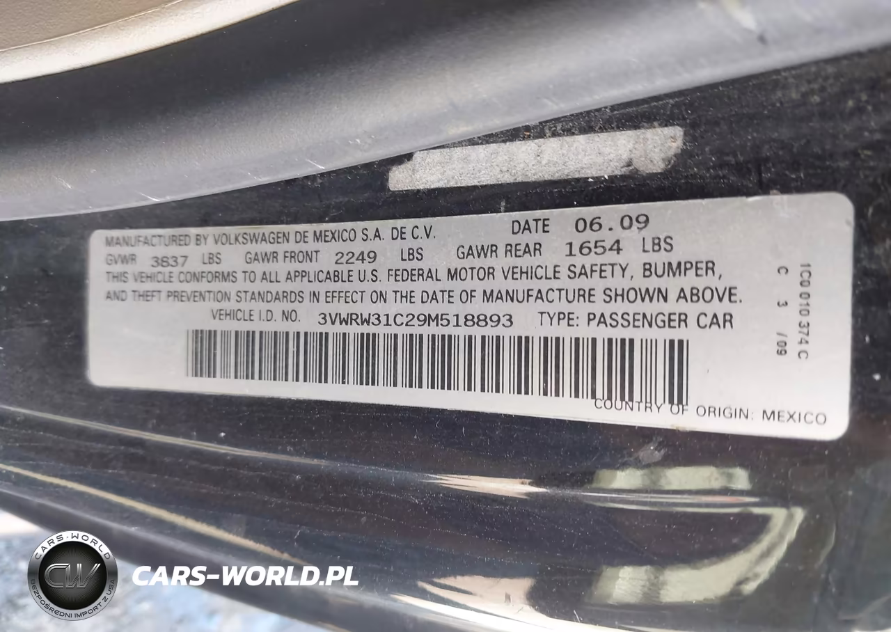2009 Volkswagen New Beetle 2.5L VIN:3VWRW31C29M518893 - 9