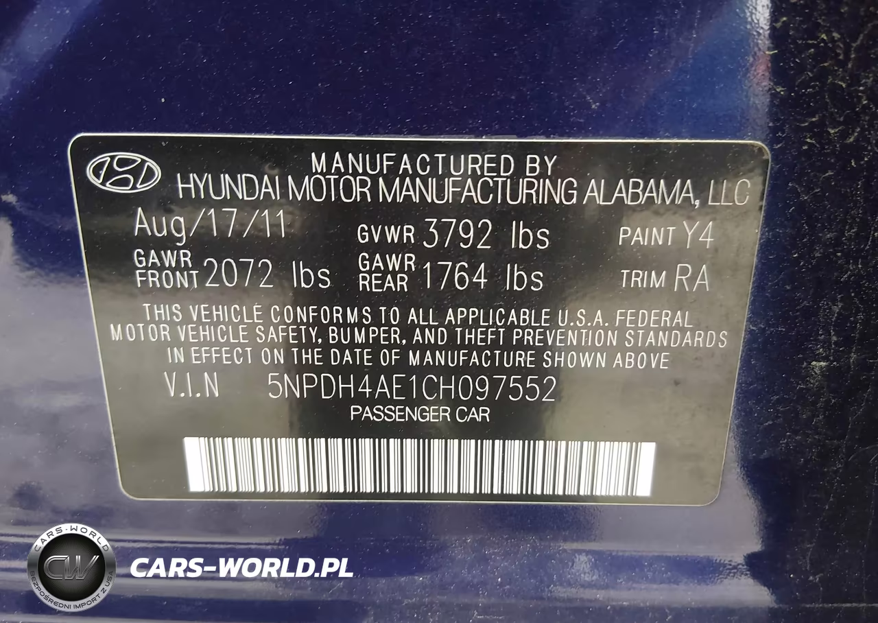 2012 Hyundai Elantra Gls VIN:5NPDH4AE1CH097552 - 9