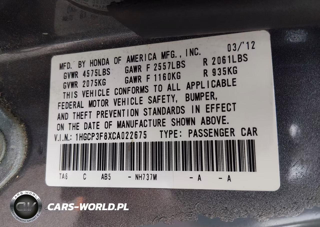 2012 Honda Accord 3.5 Ex-L VIN:1HGCP3F8XCA022675 - 9