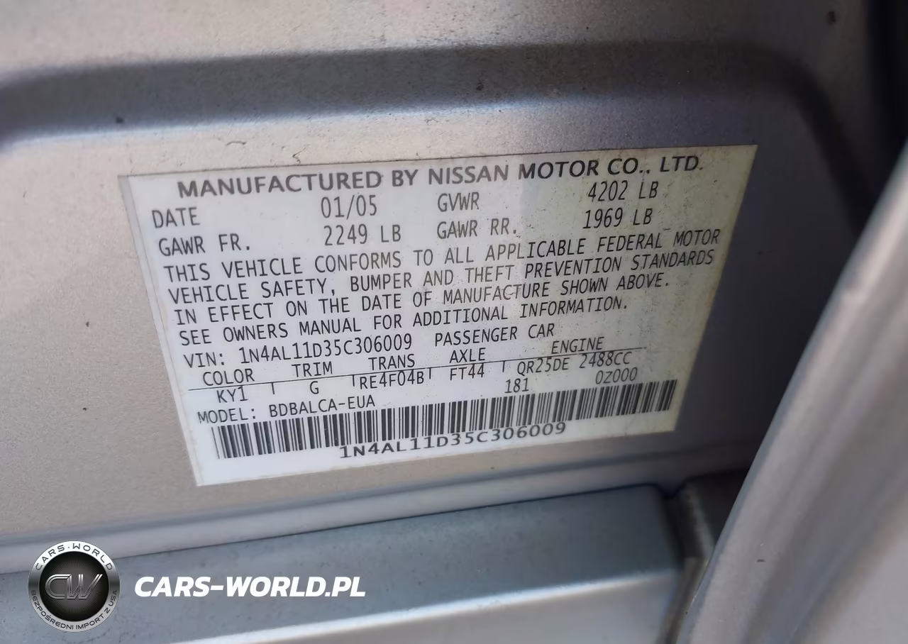 2005 Nissan Altima 2.5 S VIN:1N4AL11D35C306009 - 9
