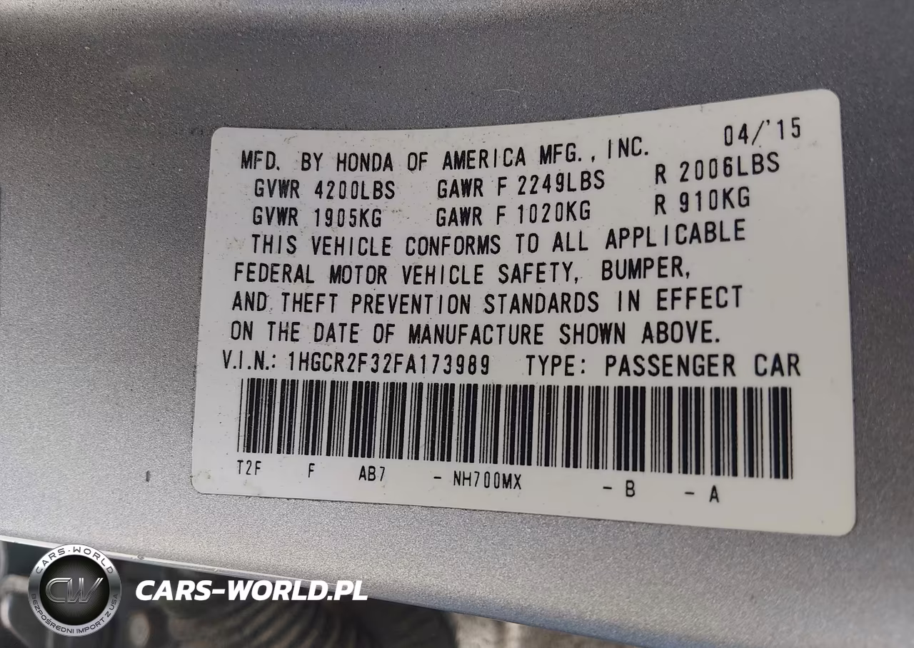 2015 Honda Accord Lx VIN:1HGCR2F32FA173989 - 9