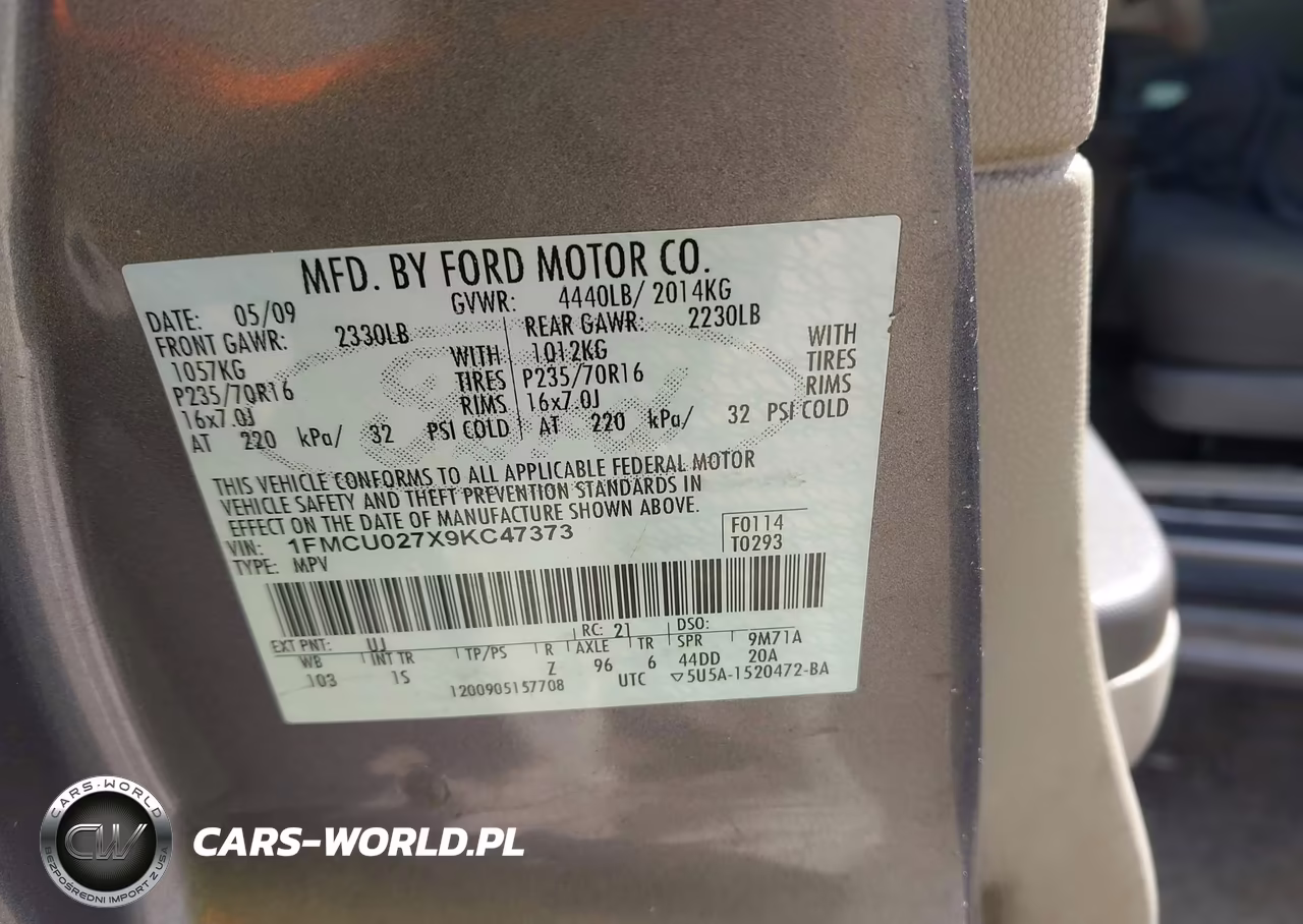 2009 Ford Escape Xls-Xls Manual VIN:1FMCU027X9KC47373 - 9
