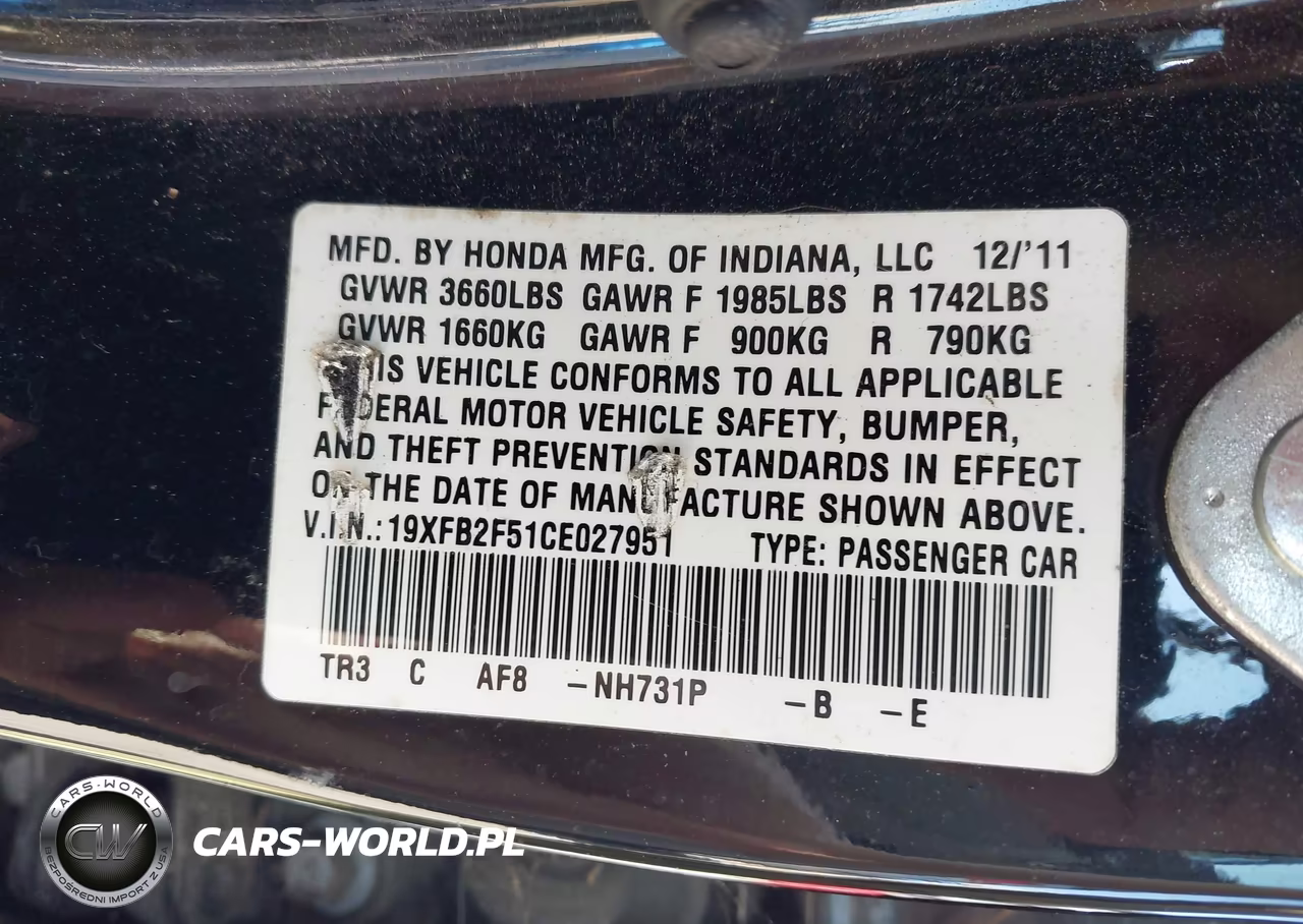 2012 Honda Civic Lx VIN:19XFB2F51CE027951 - 9