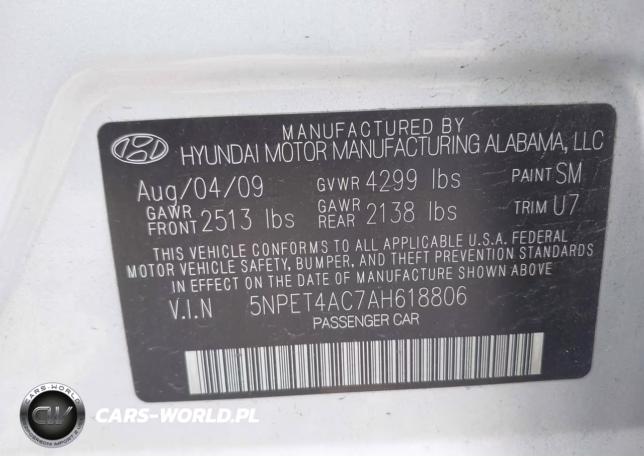 2010 Hyundai Sonata Gls VIN:5NPET4AC7AH618806 - 9