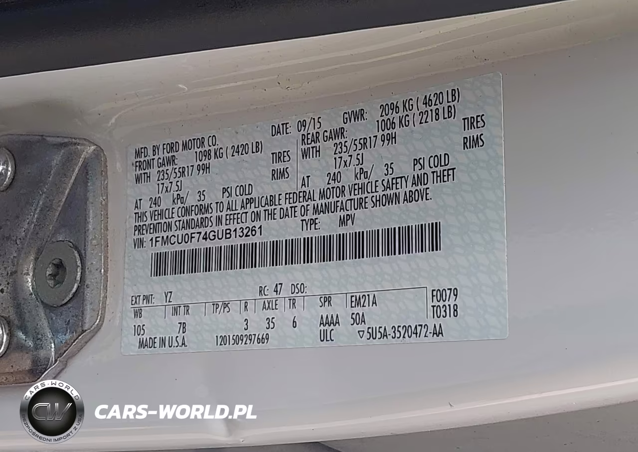 2016 Ford Escape S VIN:1FMCU0F74GUB13261 - 9