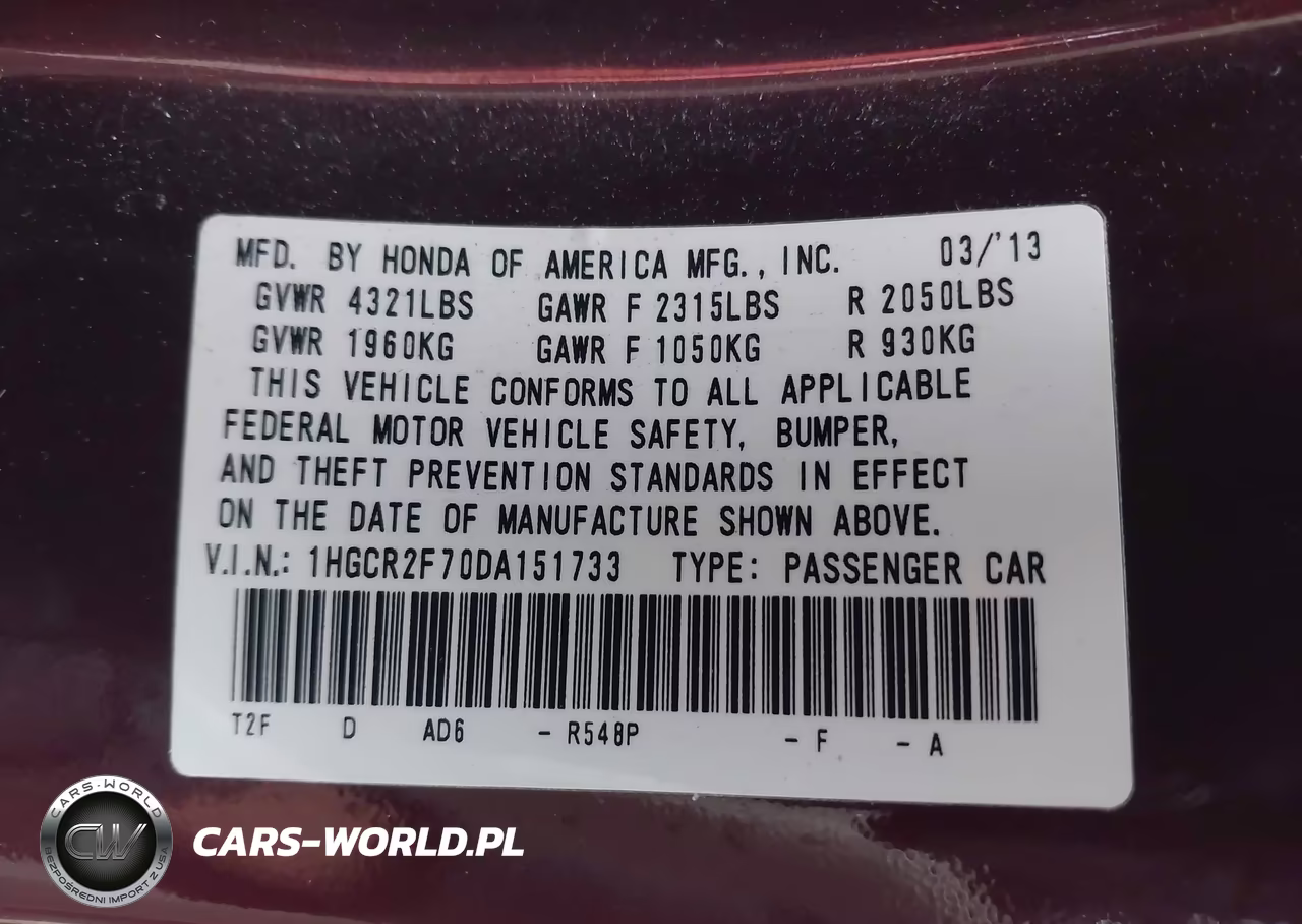 2013 Honda Accord Ex VIN:1HGCR2F70DA151733 - 9