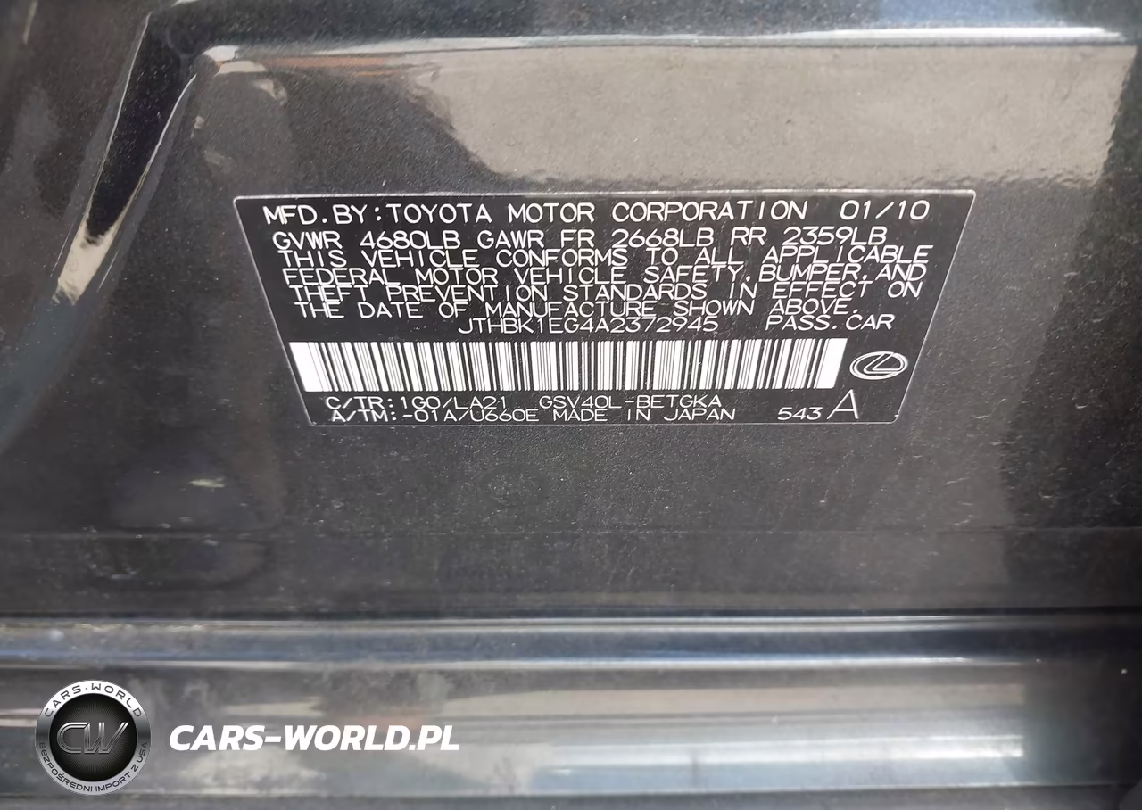 2010 Lexus Es 350 VIN:JTHBK1EG4A2372945 - 9