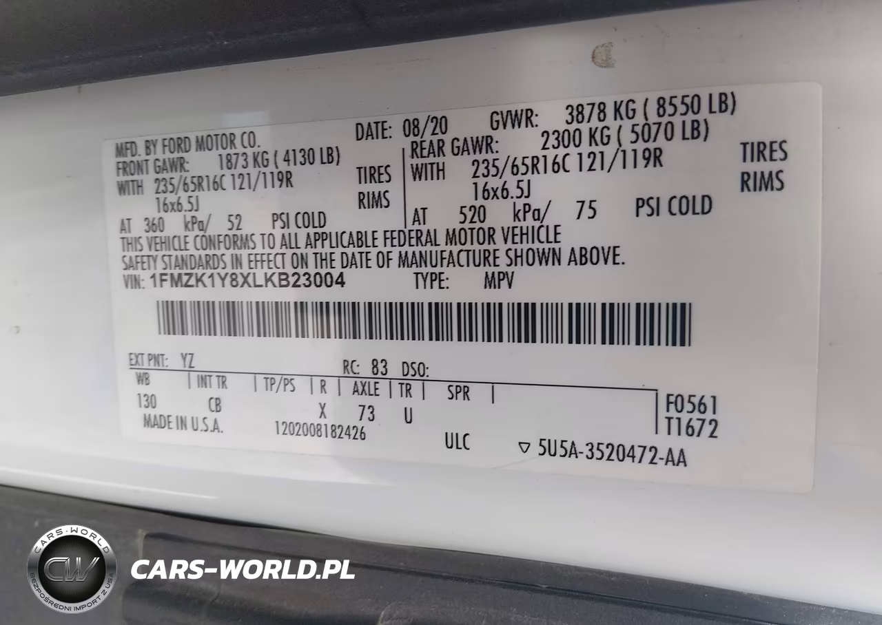 2020 Ford Transit-150 Passenger Van Xl VIN:1FMZK1Y8XLKB23004 - 9