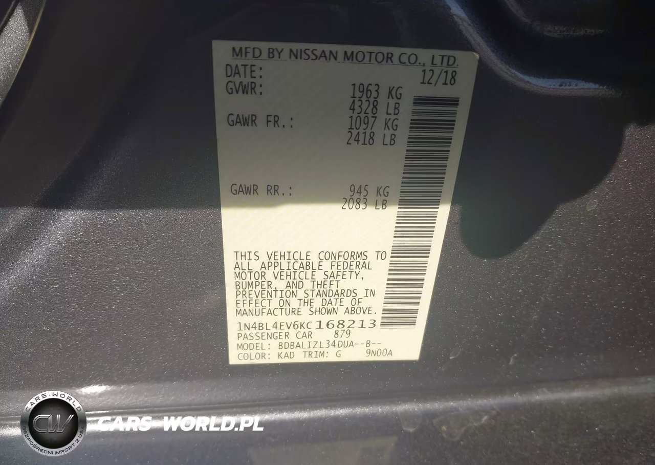 2019 Nissan Altima 2.5 Sl VIN:1N4BL4EV6KC168213 - 9