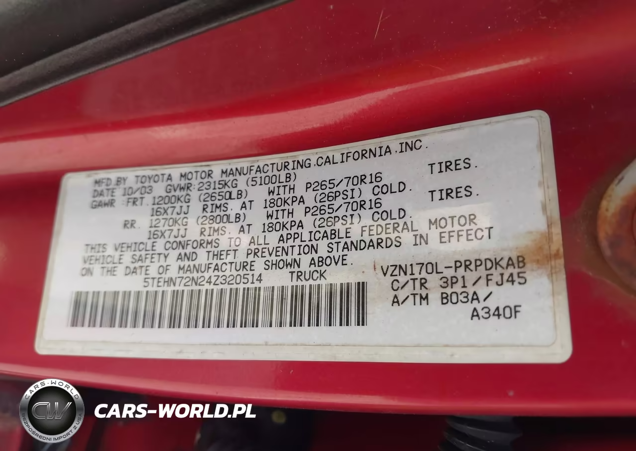2004 Toyota Tacoma Base V6 VIN:5TEHN72N24Z320514 - 9