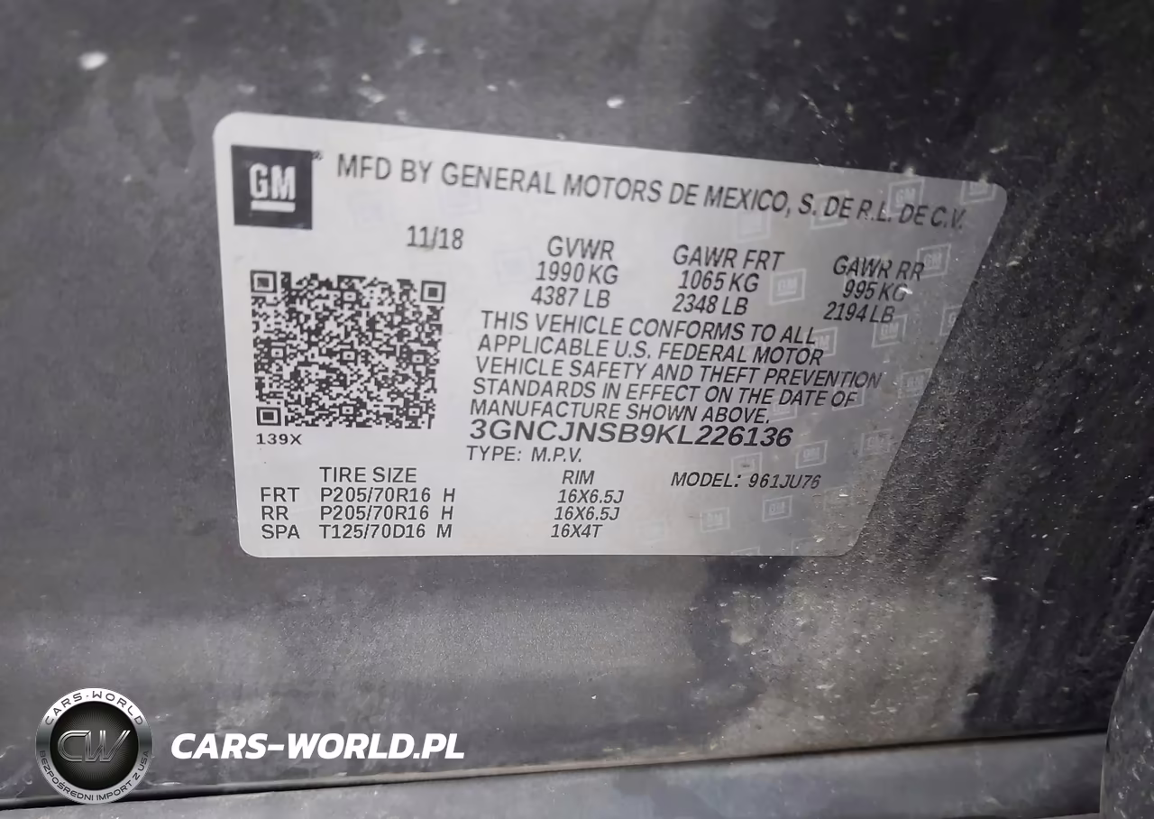 2019 Chevrolet Trax Ls VIN:3GNCJNSB9KL226136 - 9