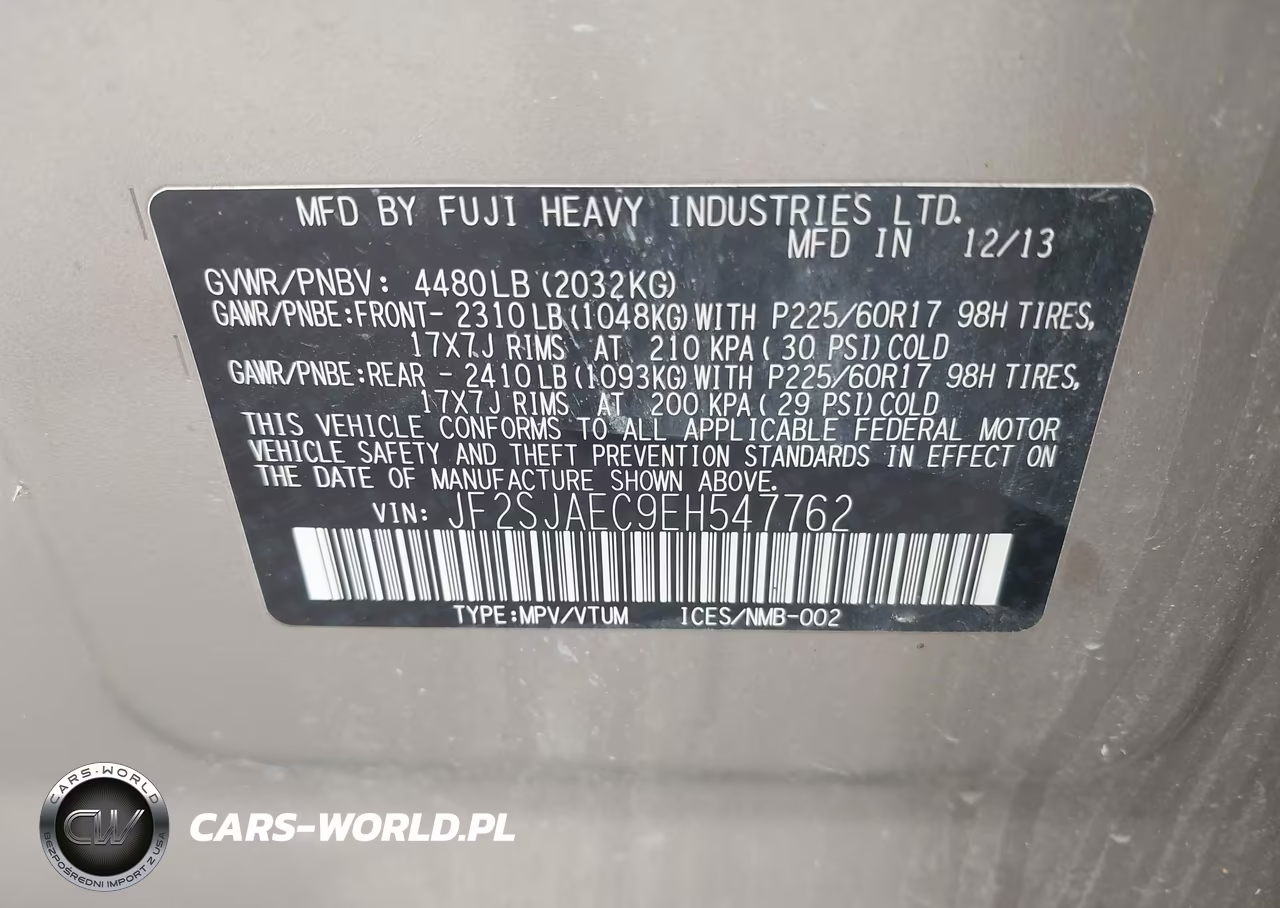 2014 Subaru Forester 2.5I Premium VIN:JF2SJAEC9EH547762 - 9