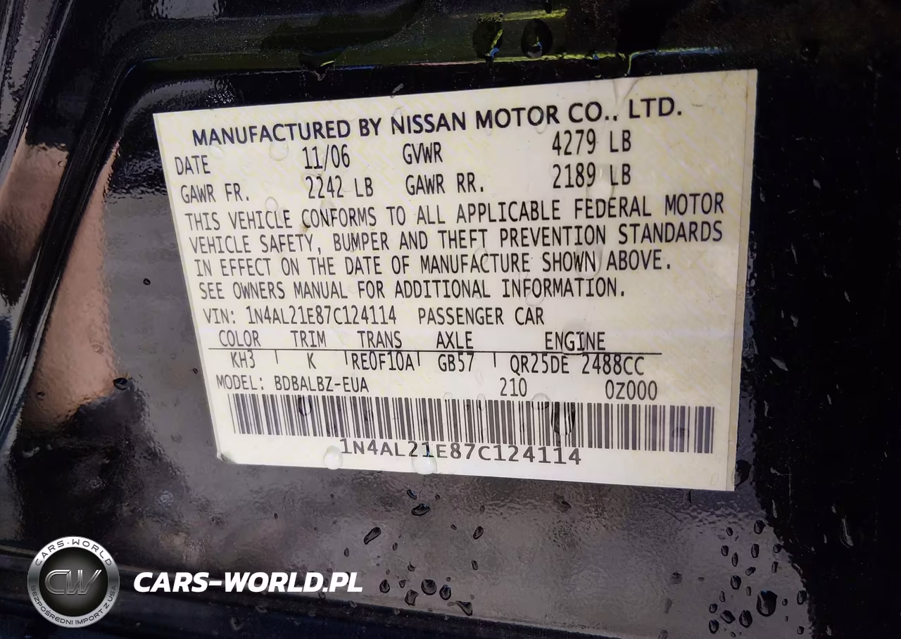 2007 Nissan Altima 2.5 S VIN:1N4AL21E87C124114 - 9