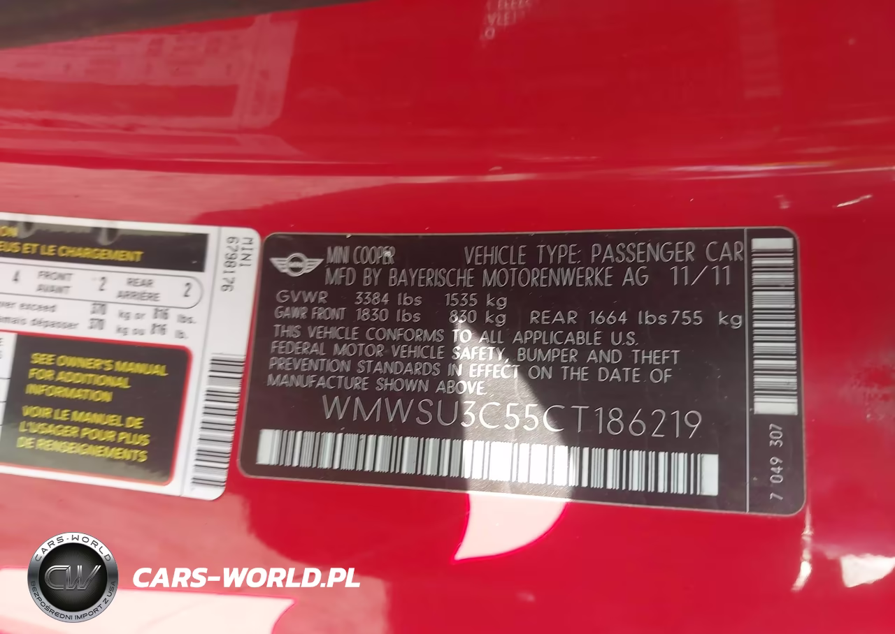 2012 Mini Cooper VIN:WMWSU3C55CT186219 - 9