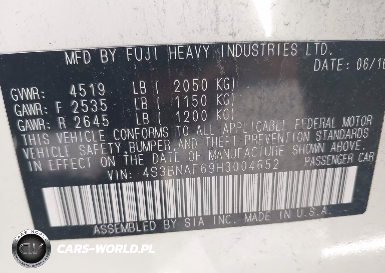 2017 Subaru Legacy 2.5I Premium VIN:4S3BNAF69H3004652 - 9