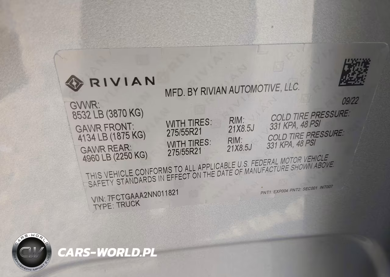 2022 Rivian R1T Adventure VIN:7FCTGAAA2NN011821 - 9