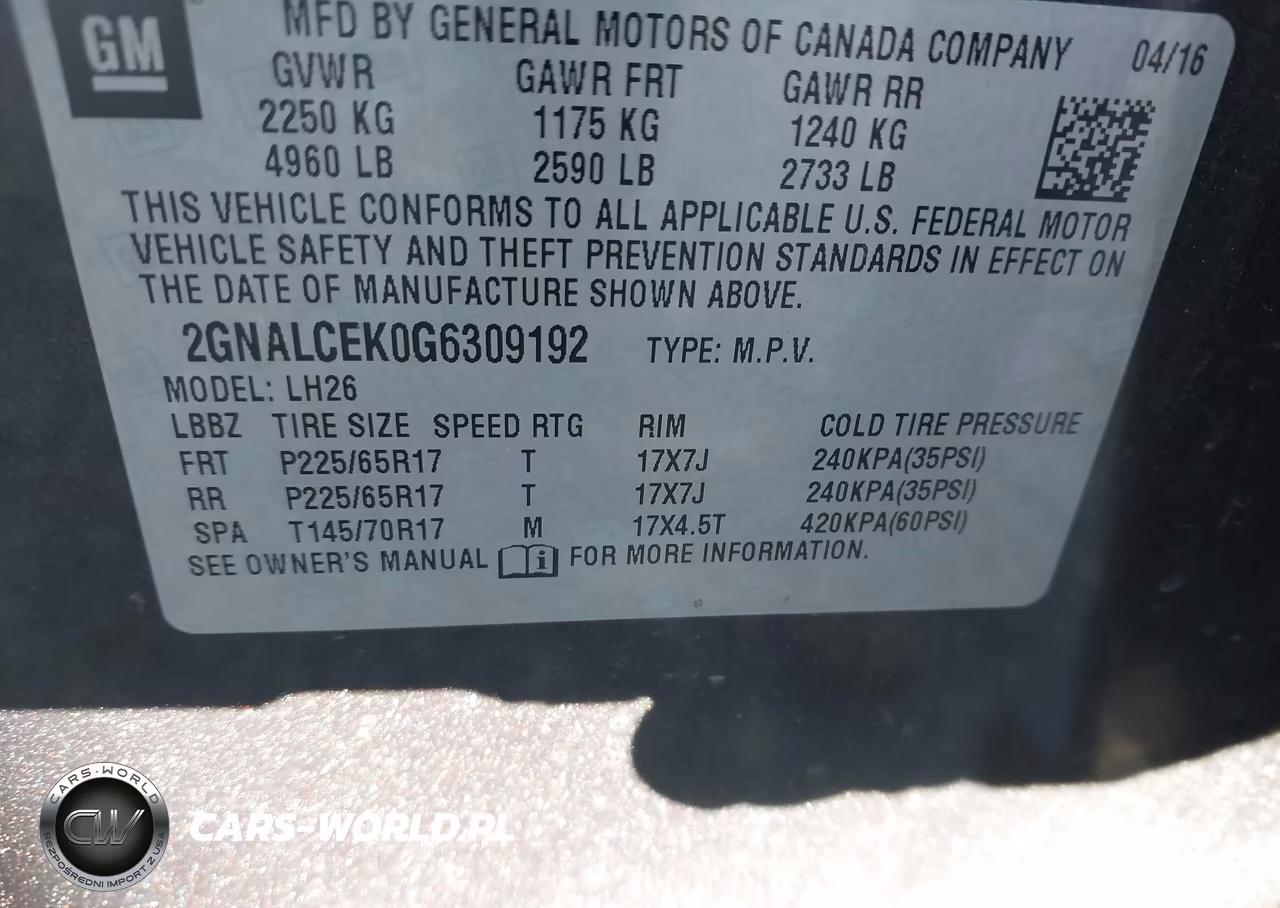 2016 Chevrolet Equinox Lt VIN:2GNALCEK0G6309192 - 9