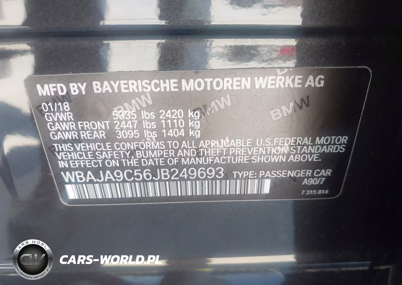 2018 BMW 530E Iperformance VIN:WBAJA9C56JB249693 - 9