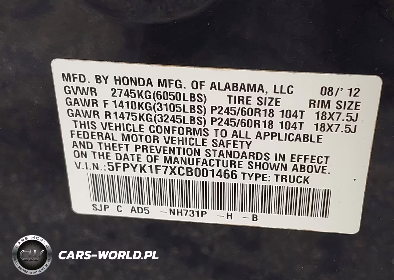 2012 Honda Ridgeline Sport VIN:5FPYK1F7XCB001466 - 9