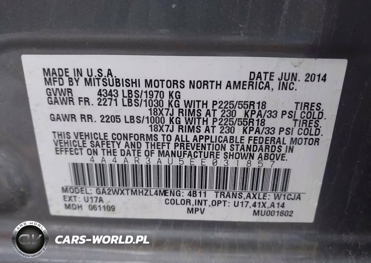 2014 Mitsubishi Outlander Sport Es VIN:4A4AR3AU5EE031857 - 9