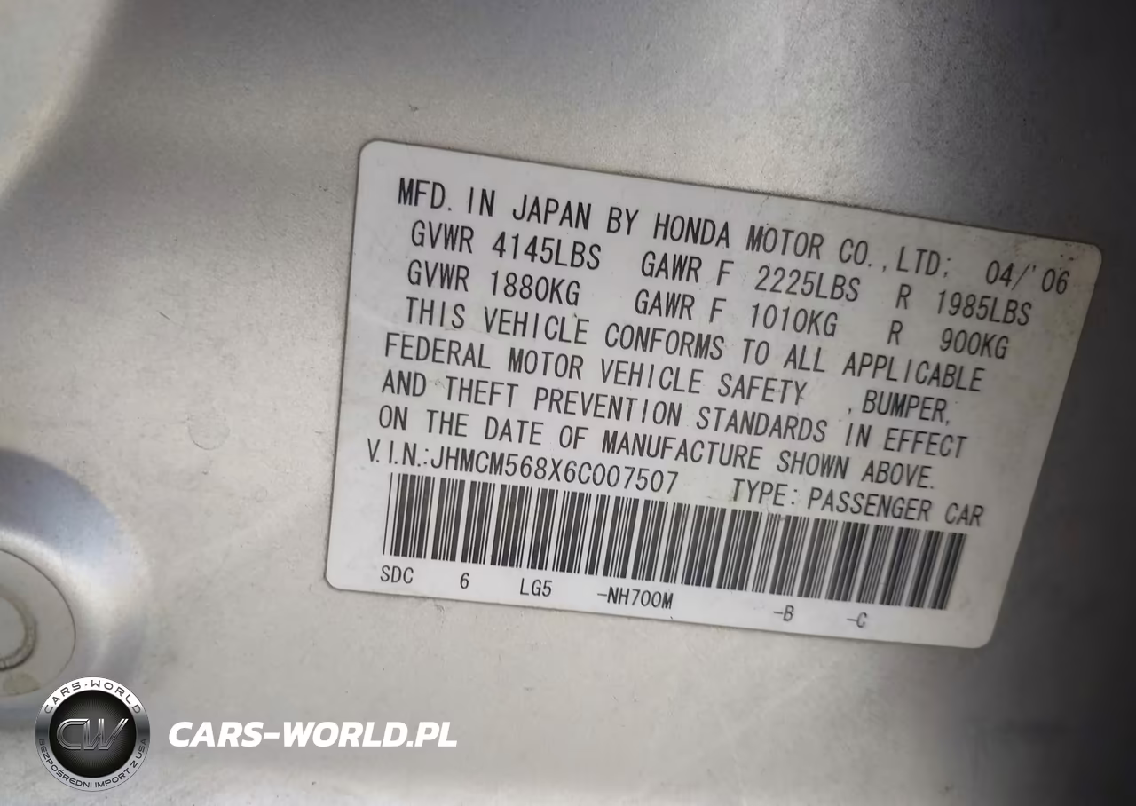 2006 Honda Accord 2.4 Ex VIN:JHMCM568X6C007507 - 9
