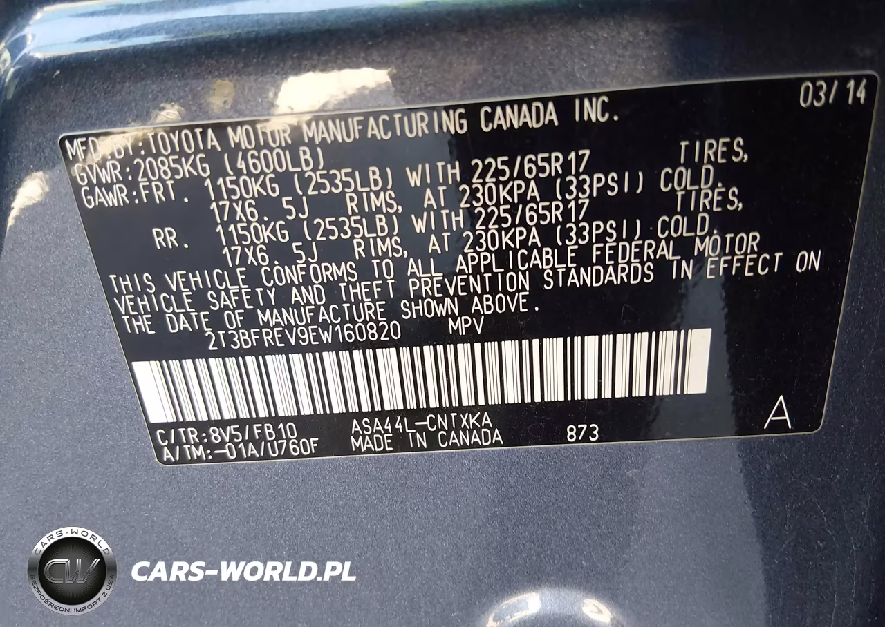 2014 Toyota Rav4 Le VIN:2T3BFREV9EW160820 - 9