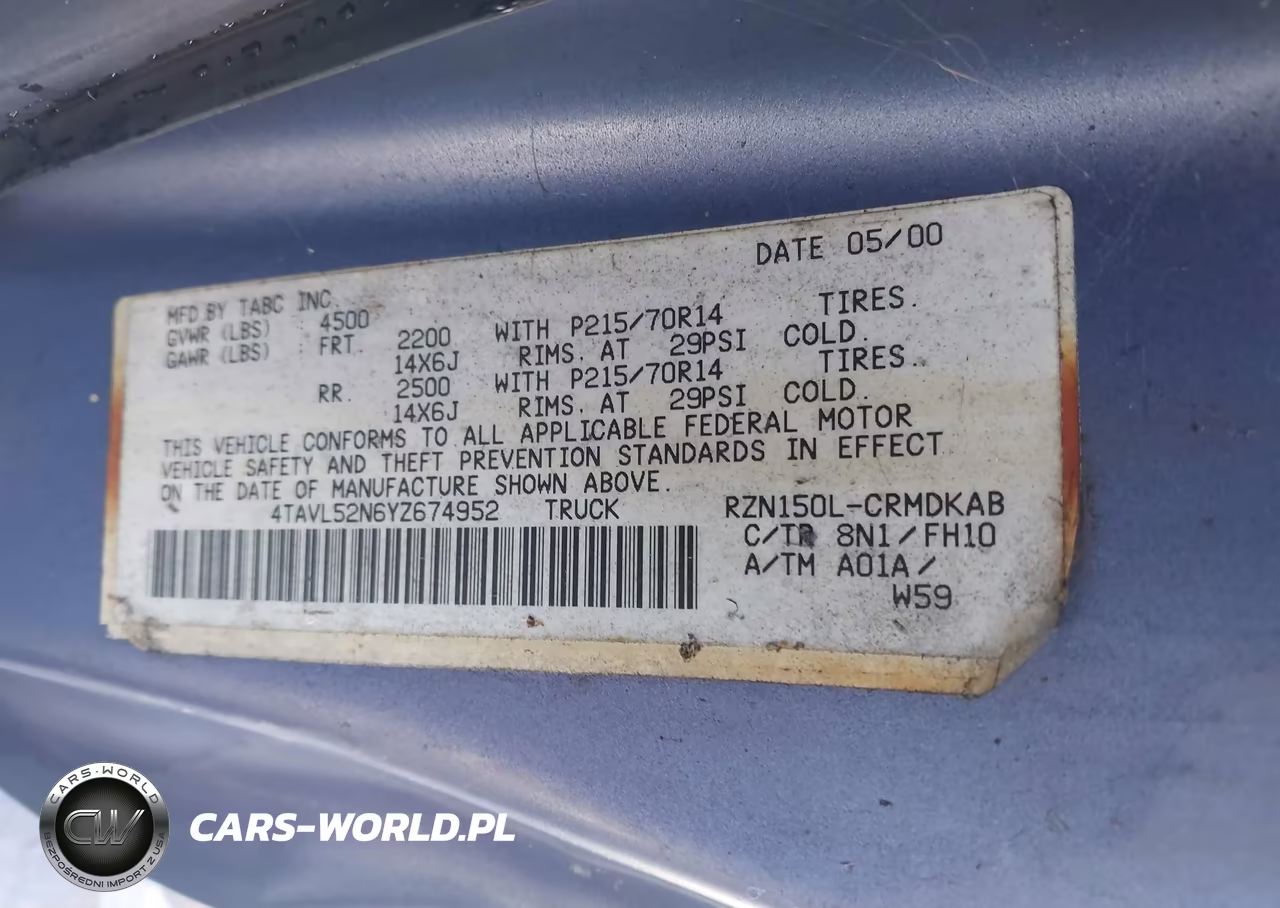 2000 Toyota Tacoma VIN:4TAVL52N6YZ674952 - 9
