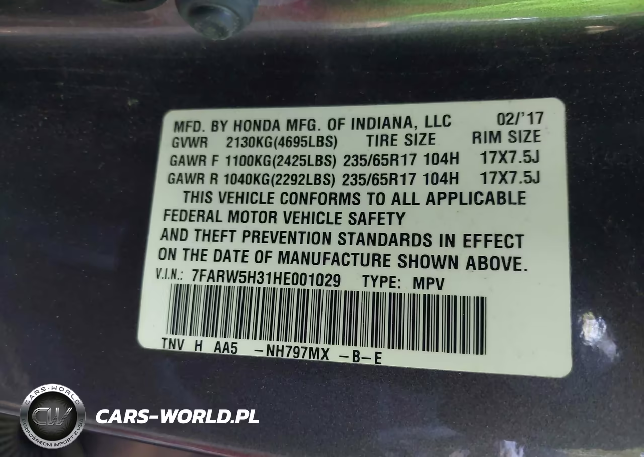 2017 Honda Cr-V Lx VIN:7FARW5H31HE001029 - 9