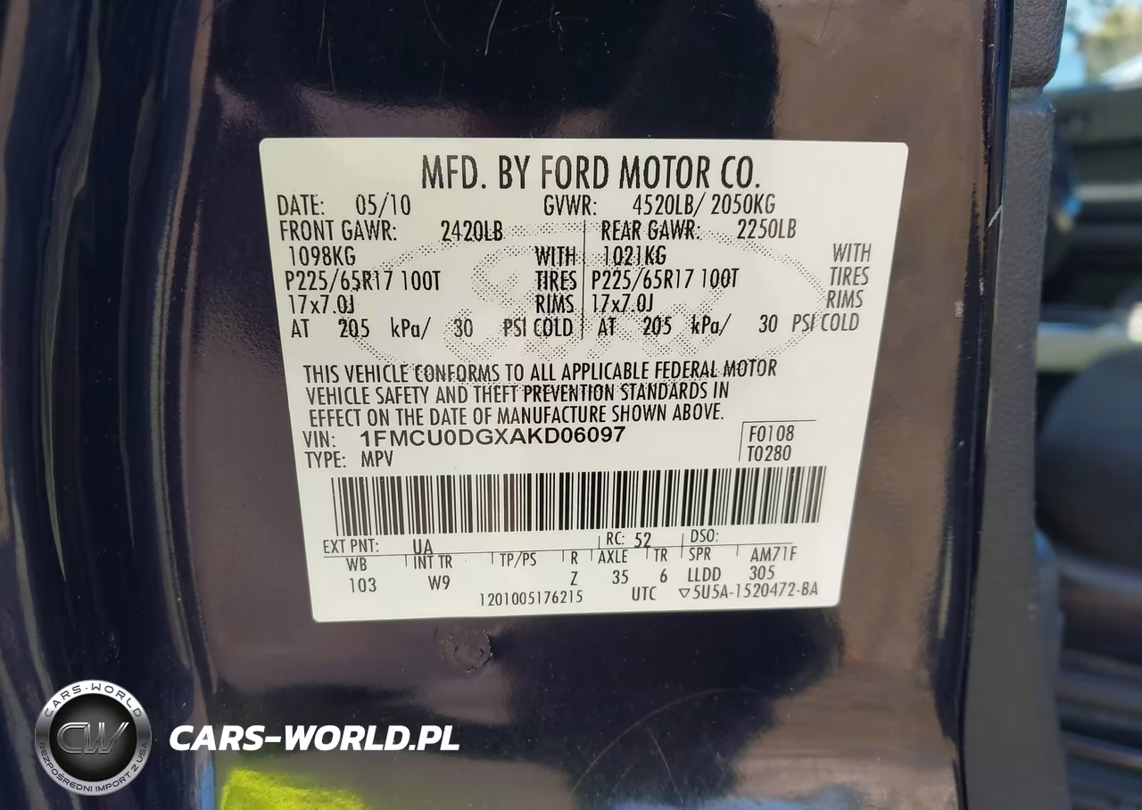 2010 Ford Escape Xlt VIN:1FMCU0DGXAKD06097 - 9