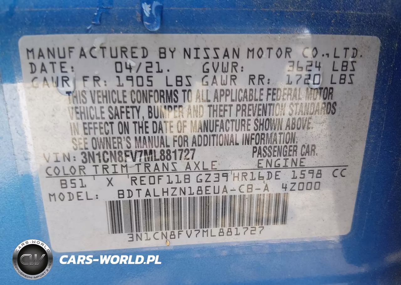 2021 Nissan Versa Sr Xtronic Cvt VIN:3N1CN8FV7ML881727 - 9