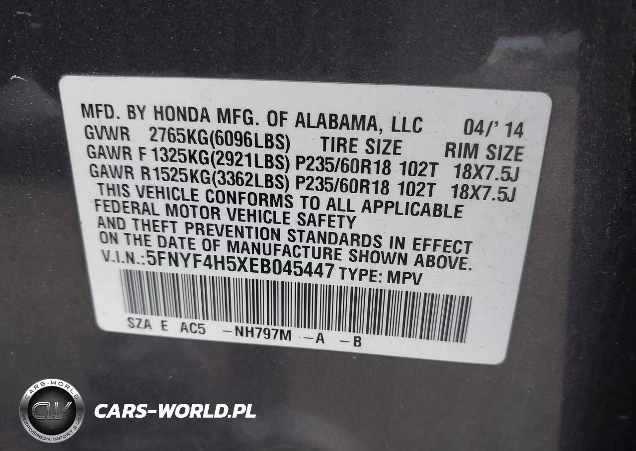 2014 Honda Pilot Ex-L VIN:5FNYF4H5XEB045447 - 9