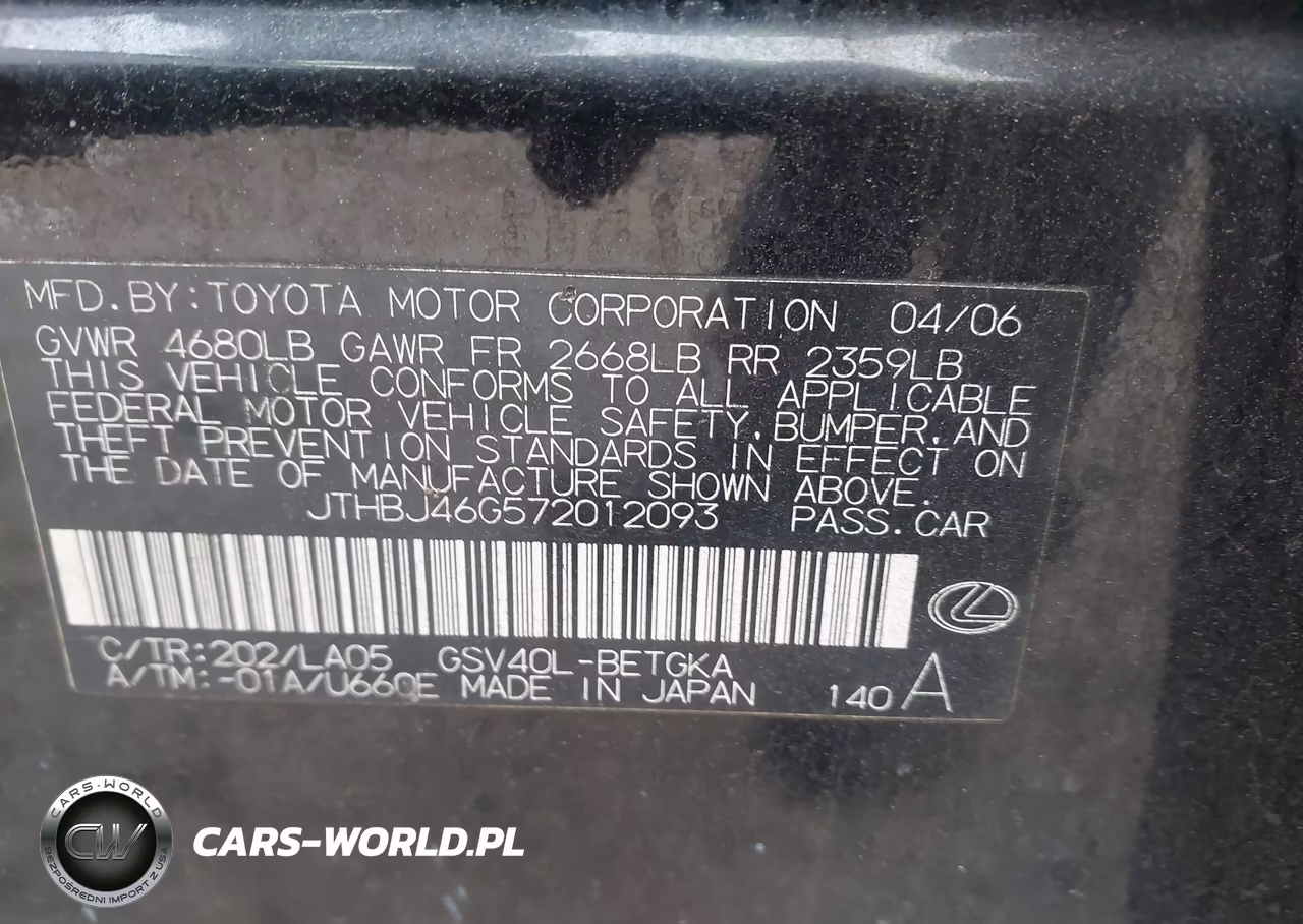 2007 Lexus Es 350 VIN:JTHBJ46G572012093 - 9