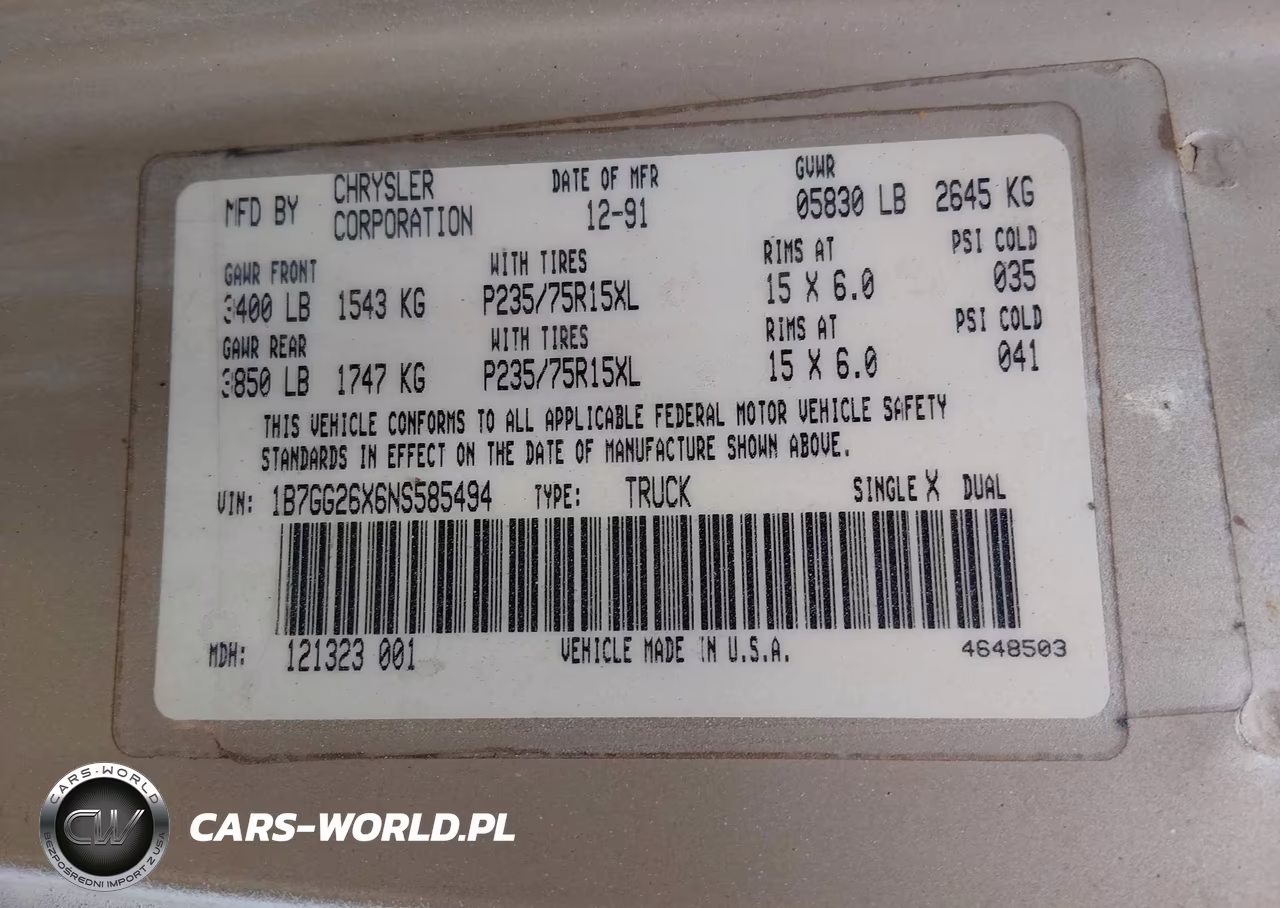 1992 Dodge Dakota VIN:1B7GG26X6NS585494 - 9