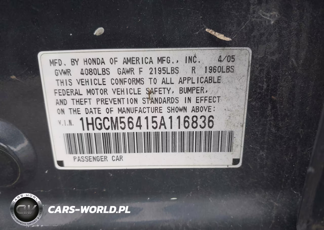 2005 Honda Accord 2.4 Lx VIN:1HGCM56415A116836 - 9