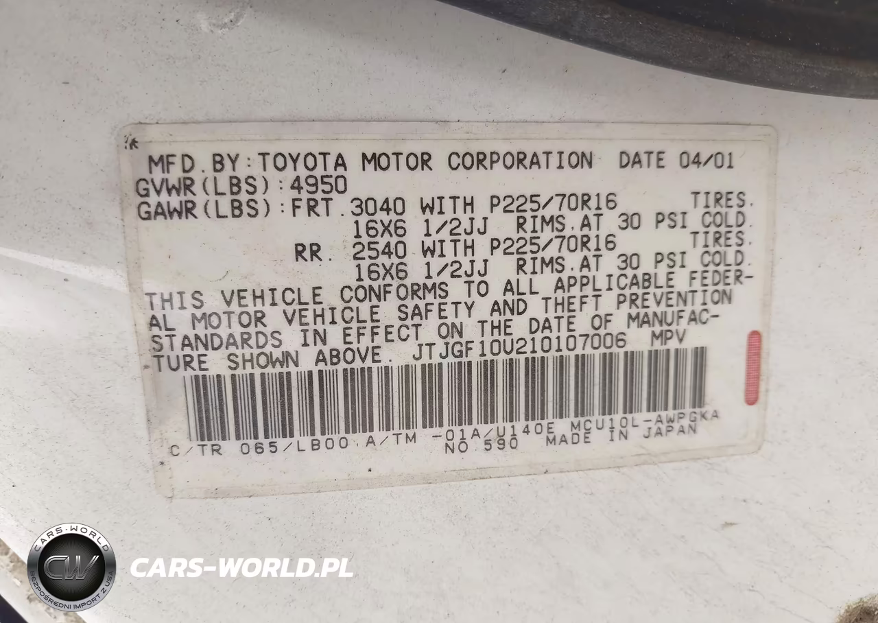 2001 Lexus Rx 300 VIN:JTJGF10U210107006 - 9