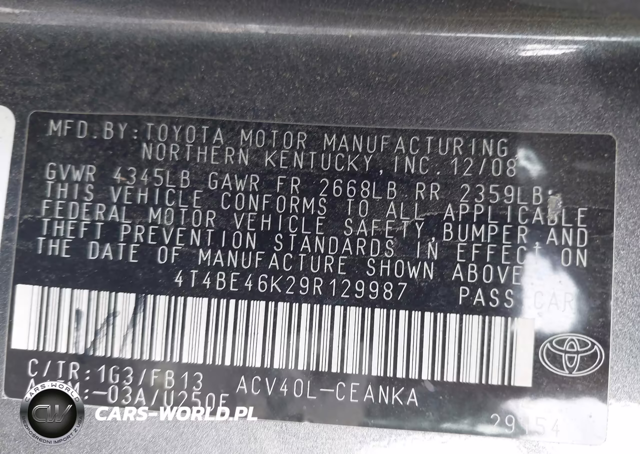 2009 Toyota Camry VIN:4T4BE46K29R129987 - 9