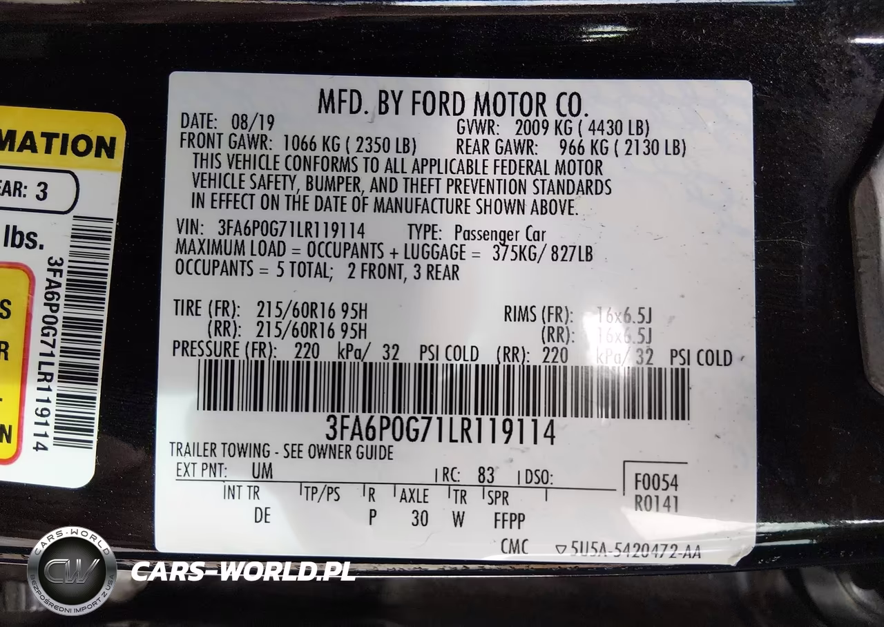 2020 Ford Fusion S VIN:3FA6P0G71LR119114 - 9