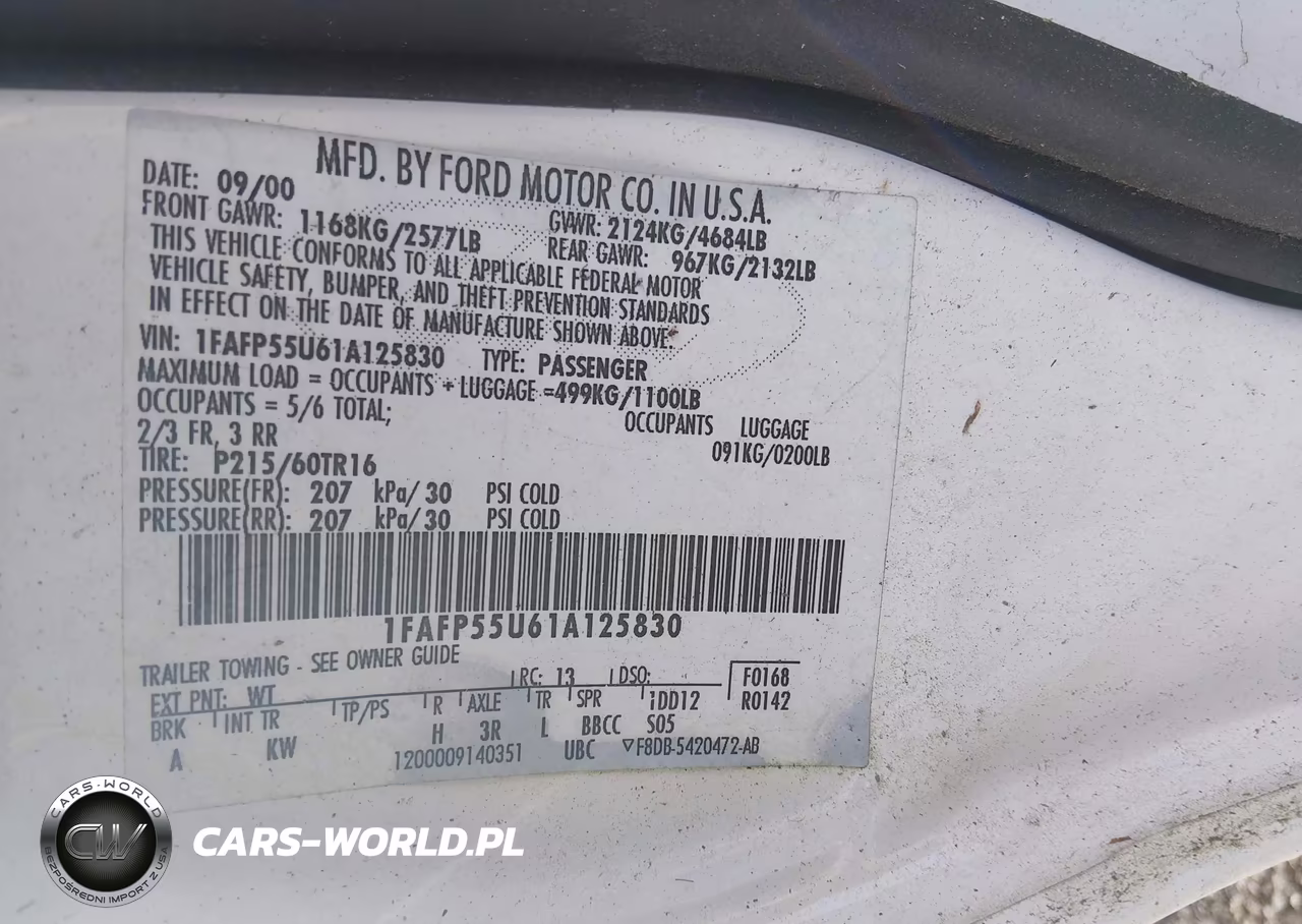 2001 Ford Taurus VIN:1FAFP55U61A125830 - 9