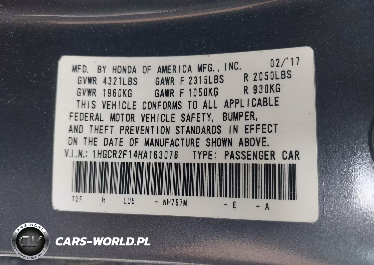 2017 Honda Accord Sport Se VIN:1HGCR2F14HA163076 - 9