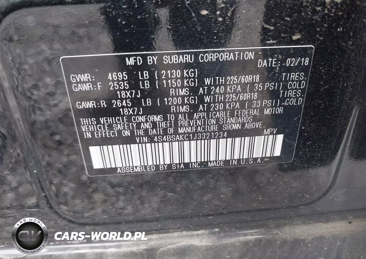 2018 Subaru Outback 2.5I Limited VIN:4S4BSAKC1J3321234 - 9