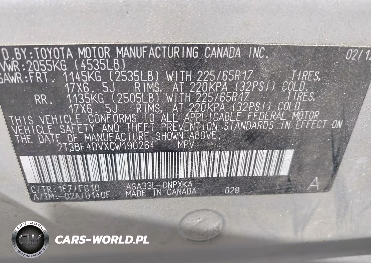 2012 Toyota Rav4 VIN:2T3BF4DVXCW190264 - 9