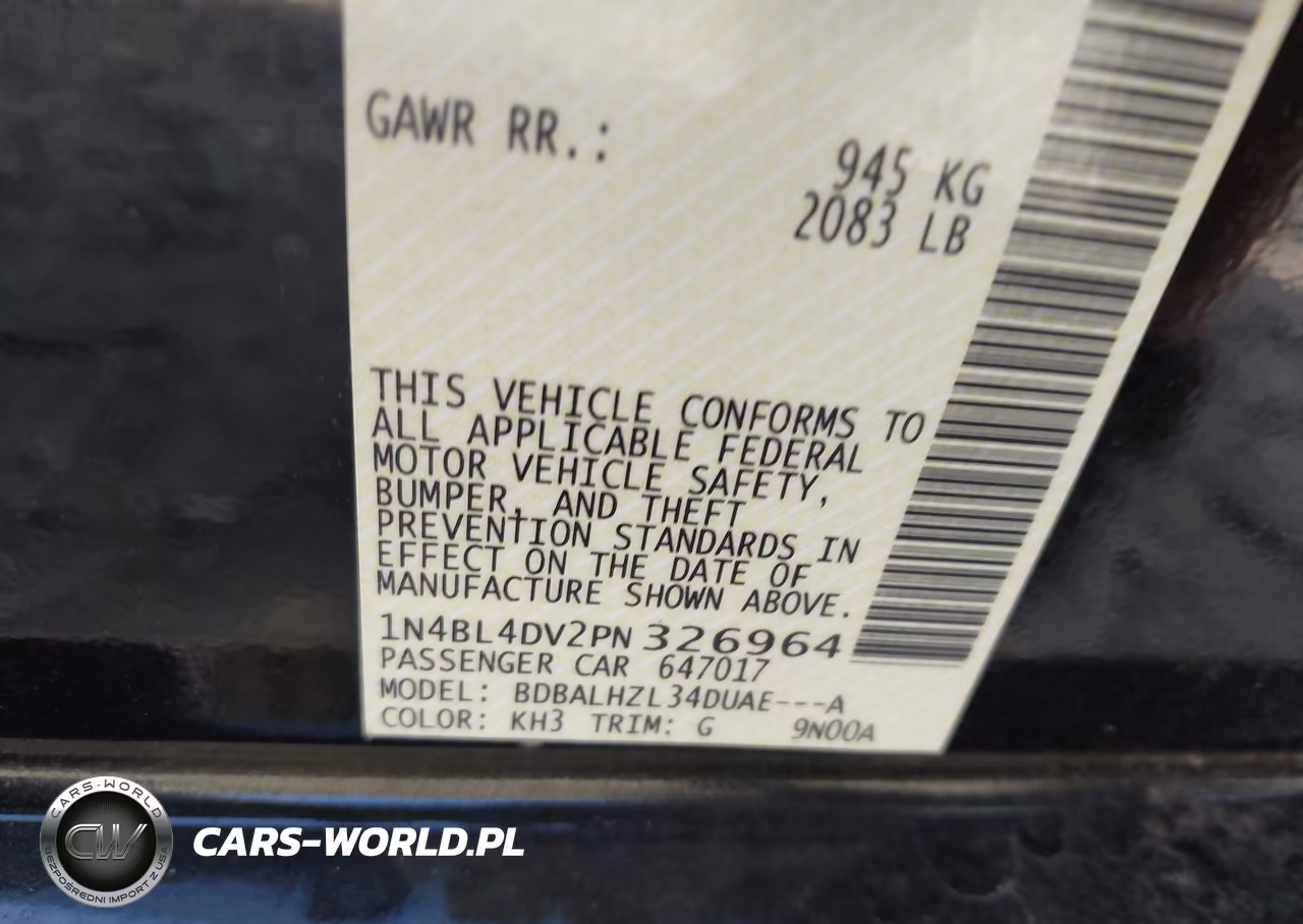 2023 Nissan Altima Sv Fwd VIN:1N4BL4DV2PN326964 - 9