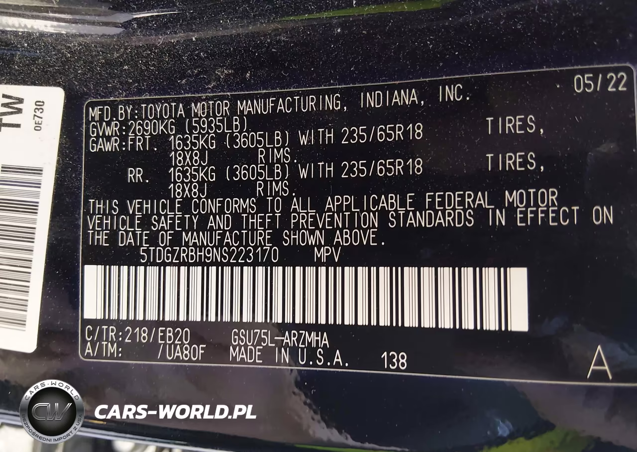 2022 Toyota Highlander Xle VIN:5TDGZRBH9NS223170 - 9