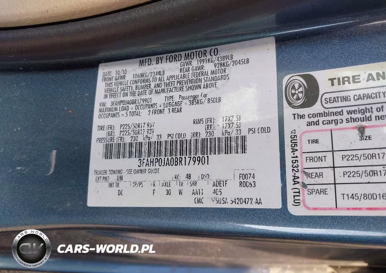 2011 Ford Fusion Sel VIN:3FAHP0JA0BR179901 - 9
