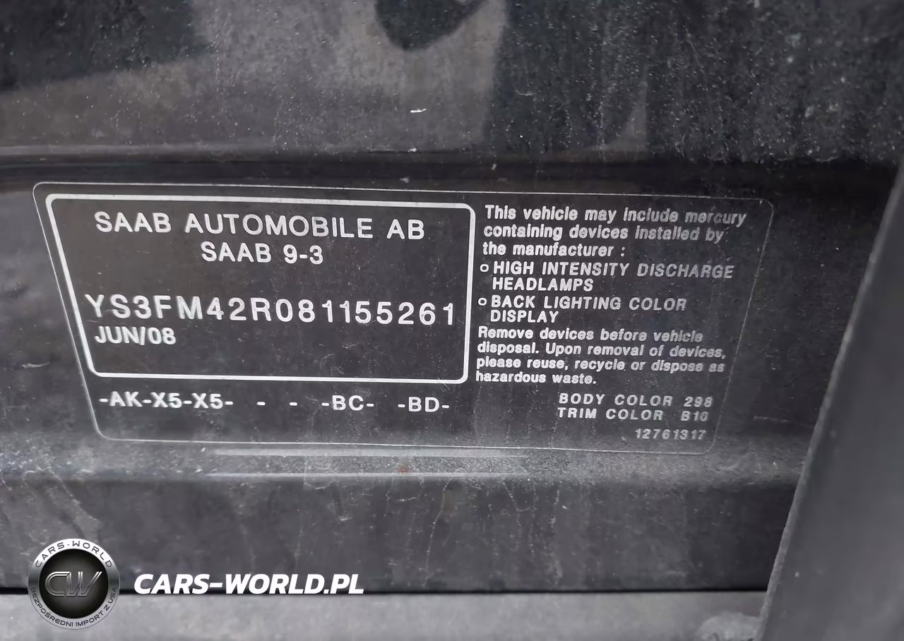 2008 Saab 9-3 Turbox VIN:YS3FM42R081155261 - 9