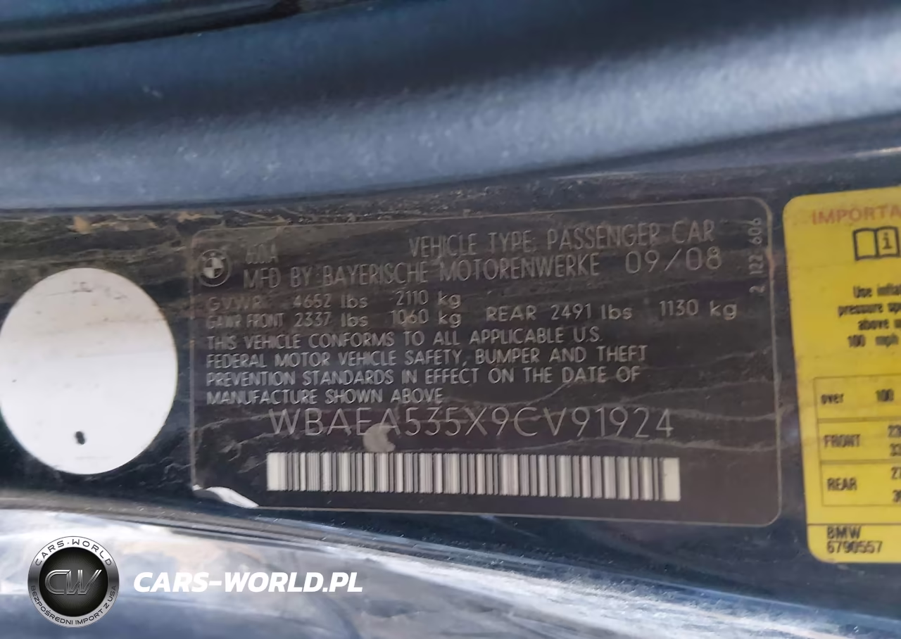2009 BMW 650I VIN:WBAEA535X9CV91924 - 9