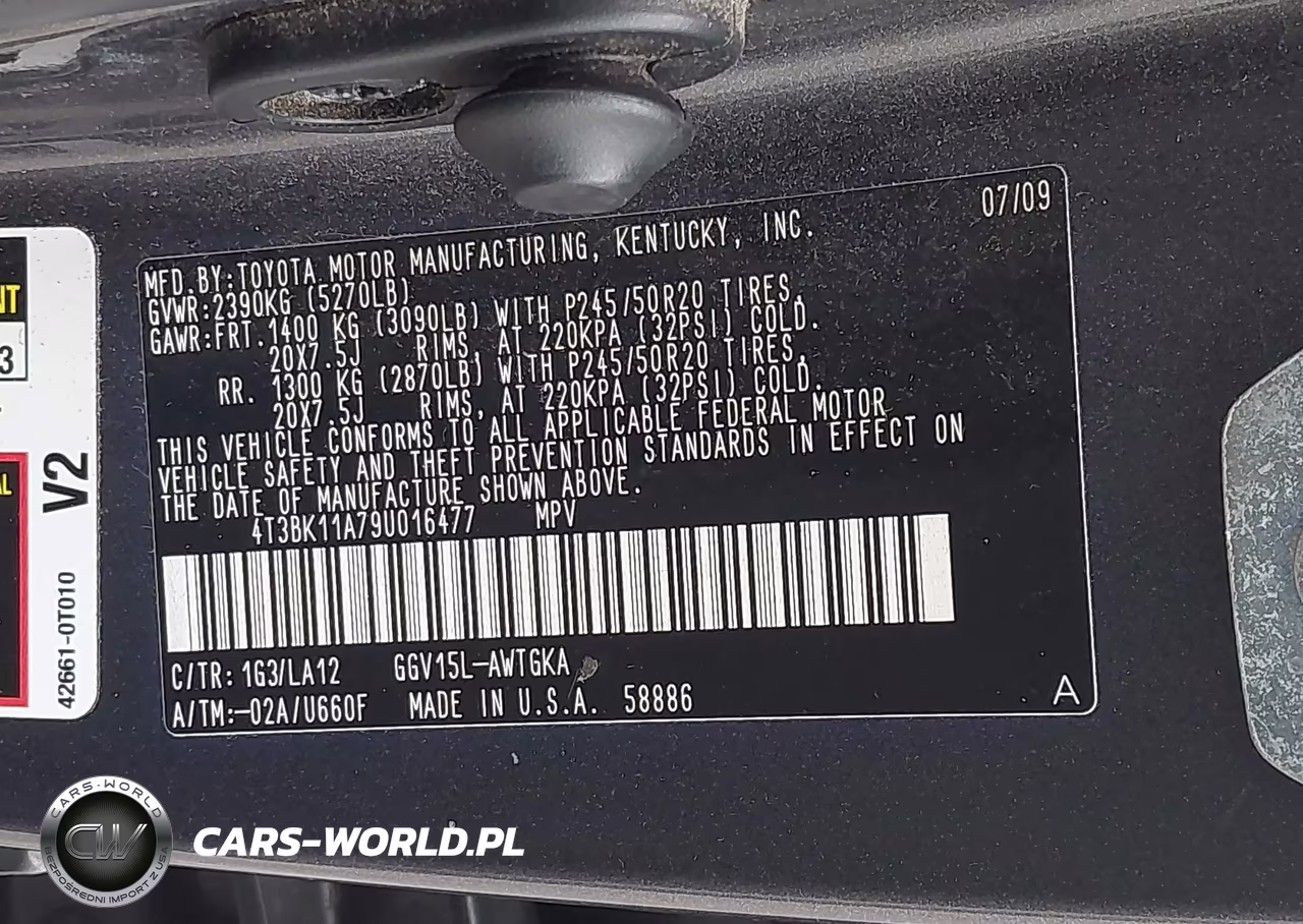 2009 Toyota Venza Base V6 VIN:4T3BK11A79U016477 - 9